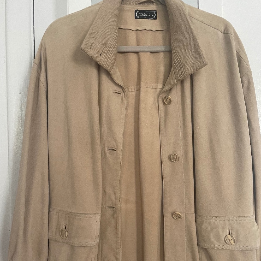 Pielini Italian Suede Beige Vintage Bomber Jacket Size Large